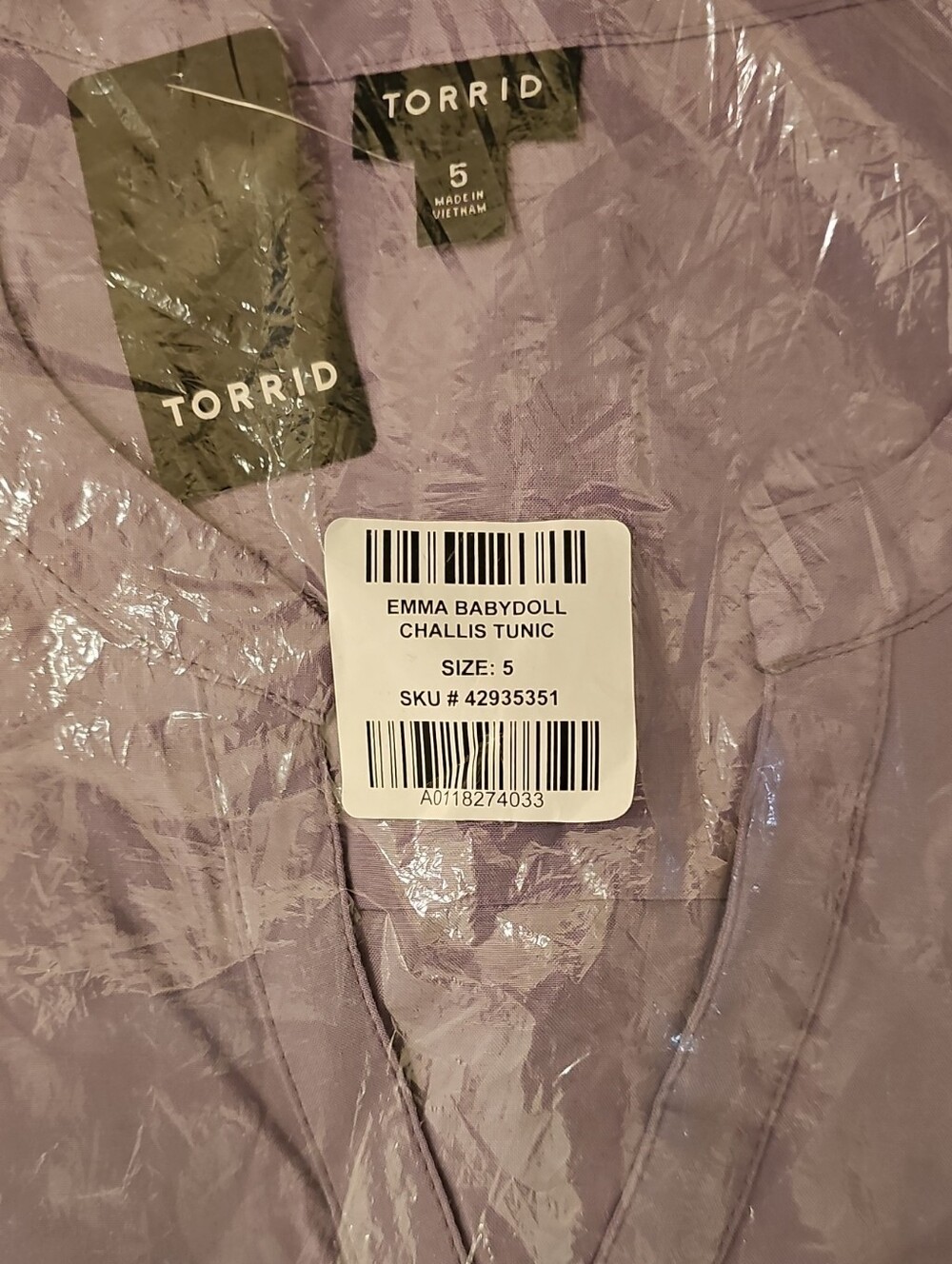 torrid Lavender V-Neck Babydoll Tunic